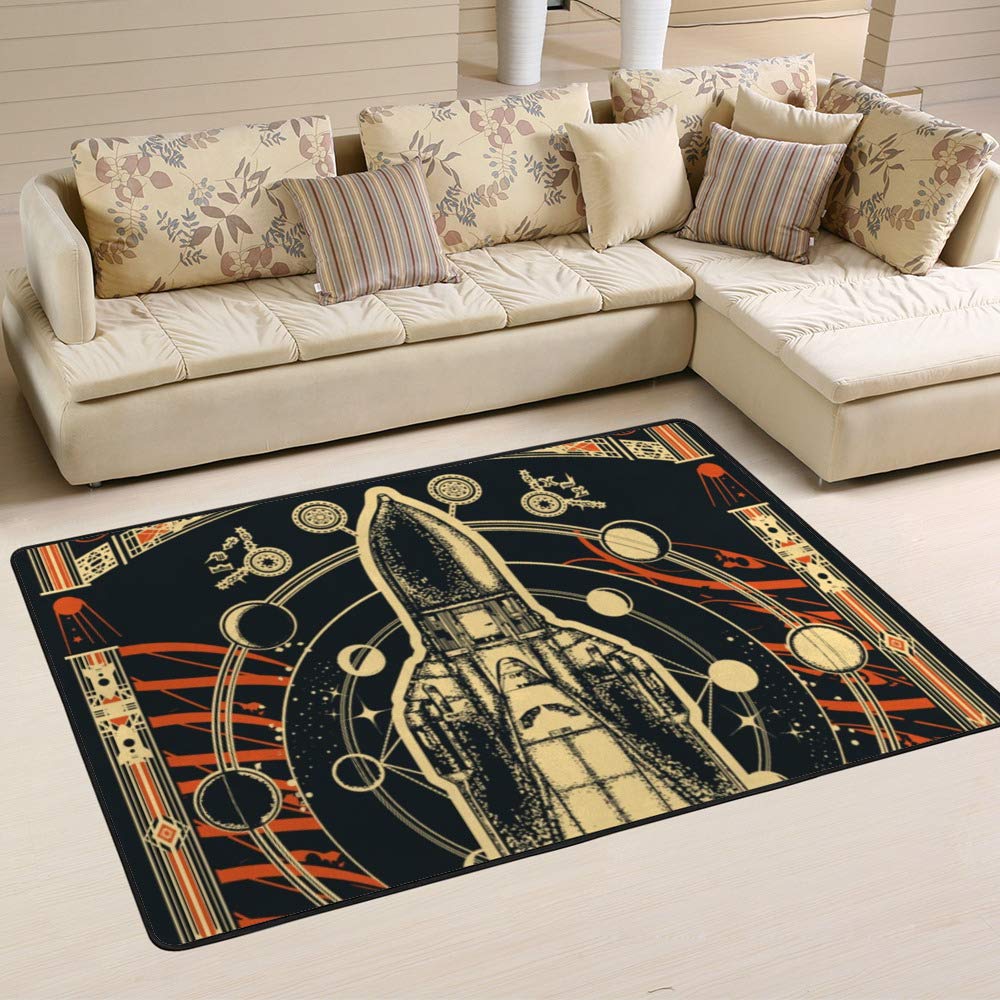 Tapis de style vintage navette spatiale 63x48 inch en velours corail Ruchen