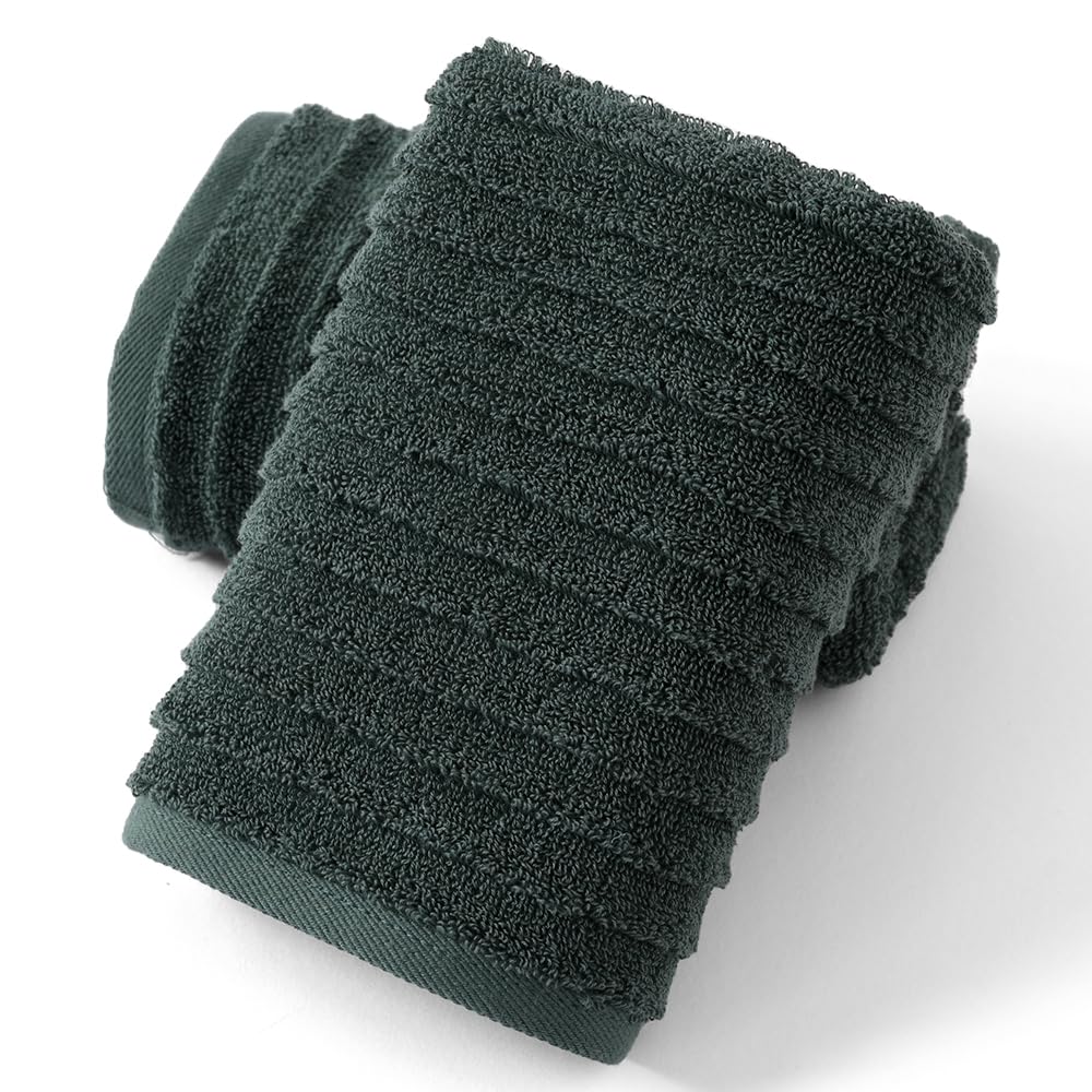 sense gnosis Stereoscopic Ladder Striped Green Hand Towel Soft and Absorbent 100% Cotton Luxury Bathroom Jacquard Hand Towel Decorative 13 x 29 Inch