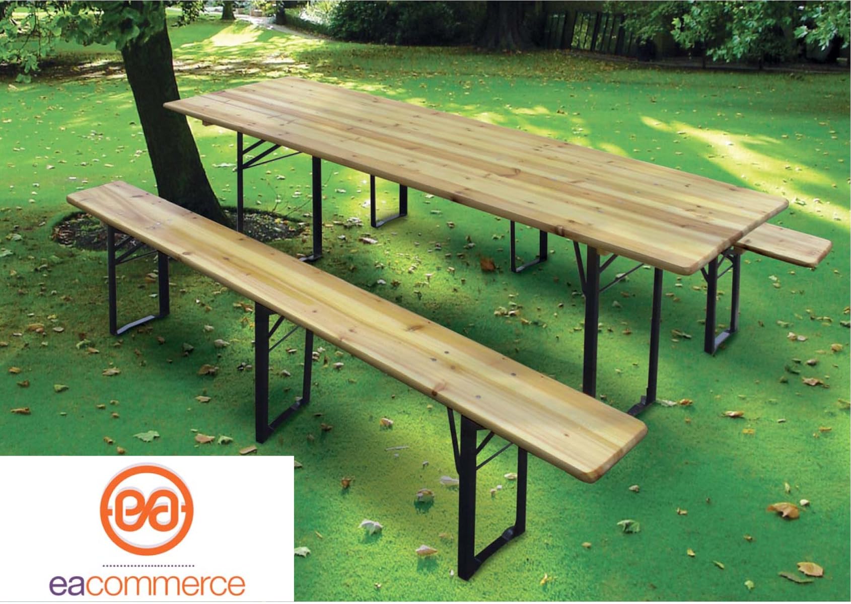 Set Birreria Tavolo + 2 Panche in Legno Naturale Richiudibile Salvaspazio 80x220 cm