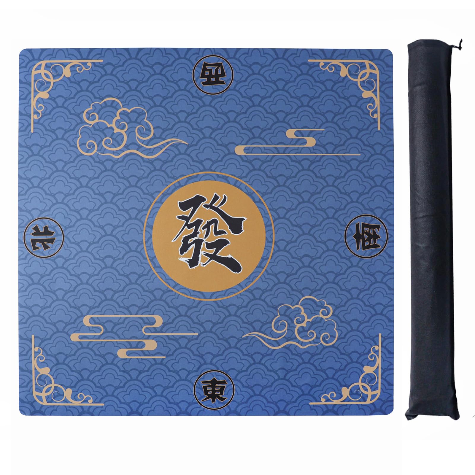 ZGME Mahjong Mat, Anti Slip & Noise Reduction Table Cover for Mahjong, Dominoes, Poker, Card, Tile and Board Games, Rubber Game Mat with Carrying Bag and 3 Dice (Blue, 31.5 x31.5 Inches)