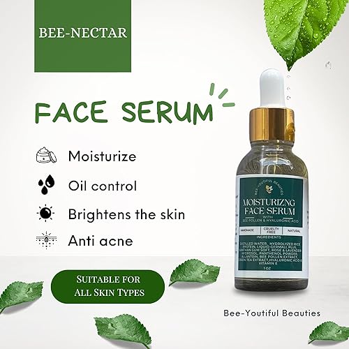 Miniatura 8 de Bee-Youtiful Beauties Bee-Nectar  Suero facial hidratante de ácido hialurónico y polen de abeja  Suero facial hidratante para piel seca - 0.5 onzas