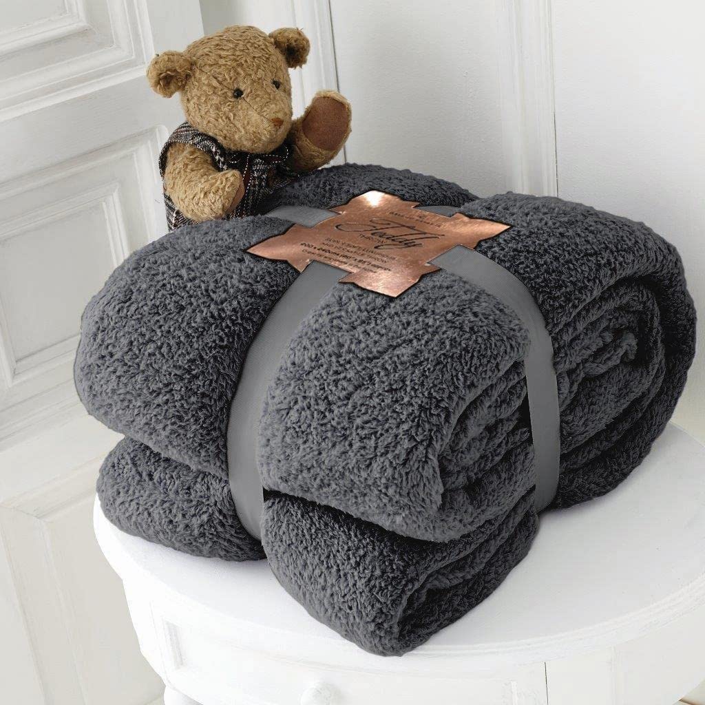 Artistic Fashionista Luxury TEDDY BEAR THERMAL FLEECE FLUFFY BLANKET Super Soft Warm & Cosy - Ideal As Sofa Bed Throw Bedspread Runner or Settee Cover For Every Part Of Your Home (Large, Charcoal)