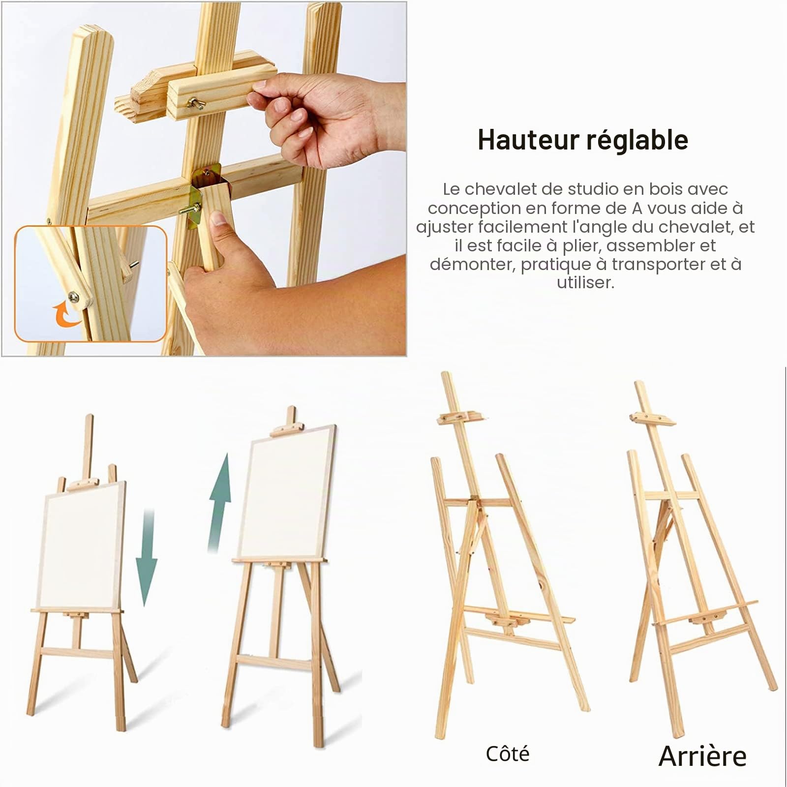 Chevalet d'artiste en bois avec cadre en A, chevalet de studio réglable de 1,5 m, support de peinture, toile portable pour croquis, mariage, exposition, facile