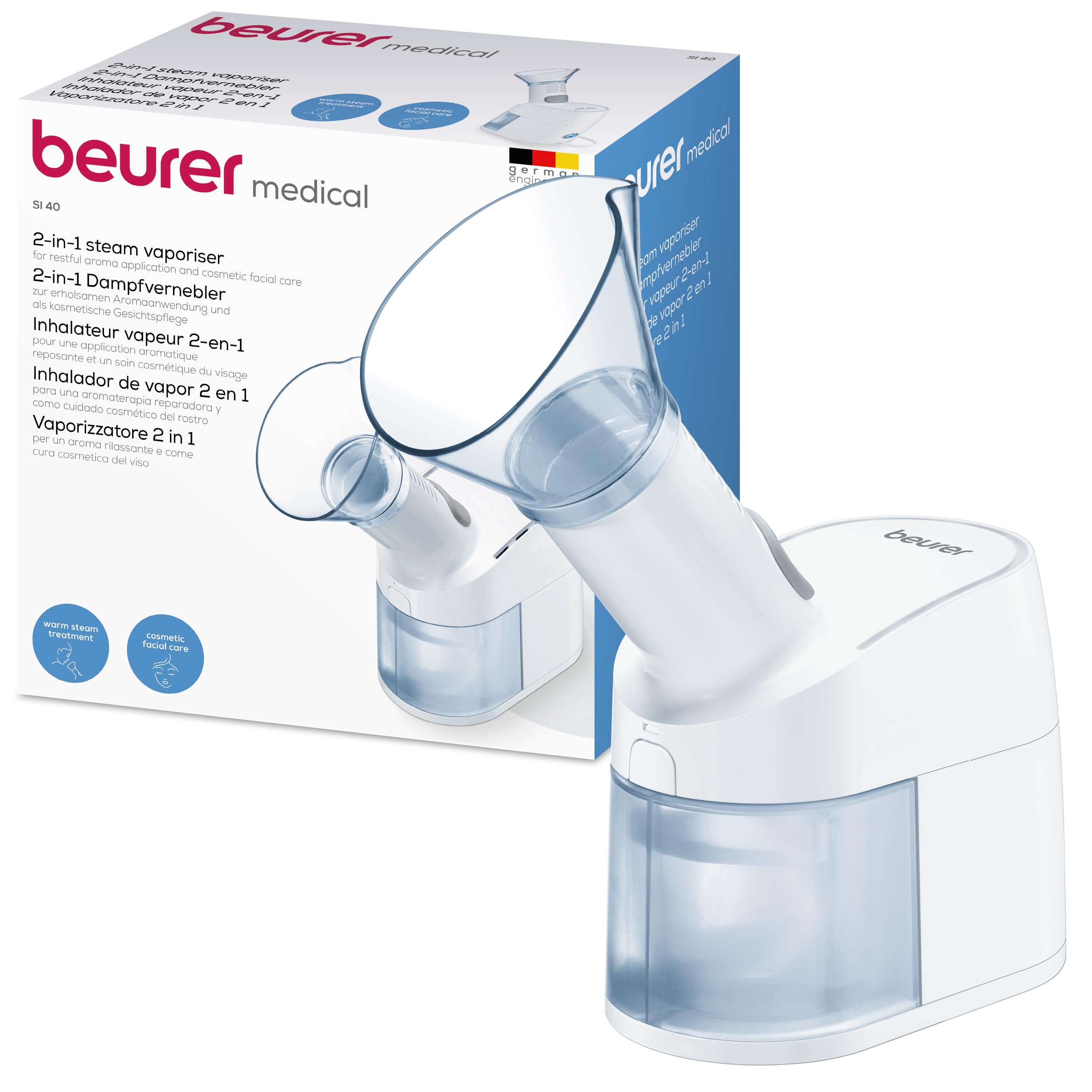 Beurer SI 40 Nebulizador , para la humidificación - boca, nariz y garganta, nebulización de solución salina y aceites esenciales, humidificador de aire para temporada de resfriados, extra silencioso