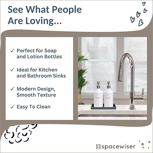 Miniatura 6 de Bandeja de encimera y tocador, 2 bandejas pequeñas de silicona de 7.7 pulgadas, bandeja de jabón de cocina, soporte para esponja de jabón de platos,