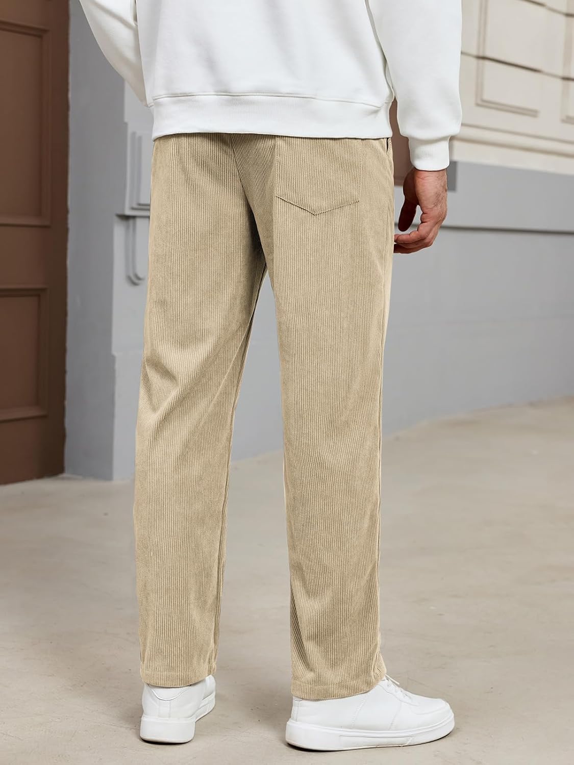 Suwangi Men’s Corduroy Casual Pants Drawstring Elastic Waist Stretch Sweatpants Straight Leg Trouser with Pockets Relaxed Fit - Image 3