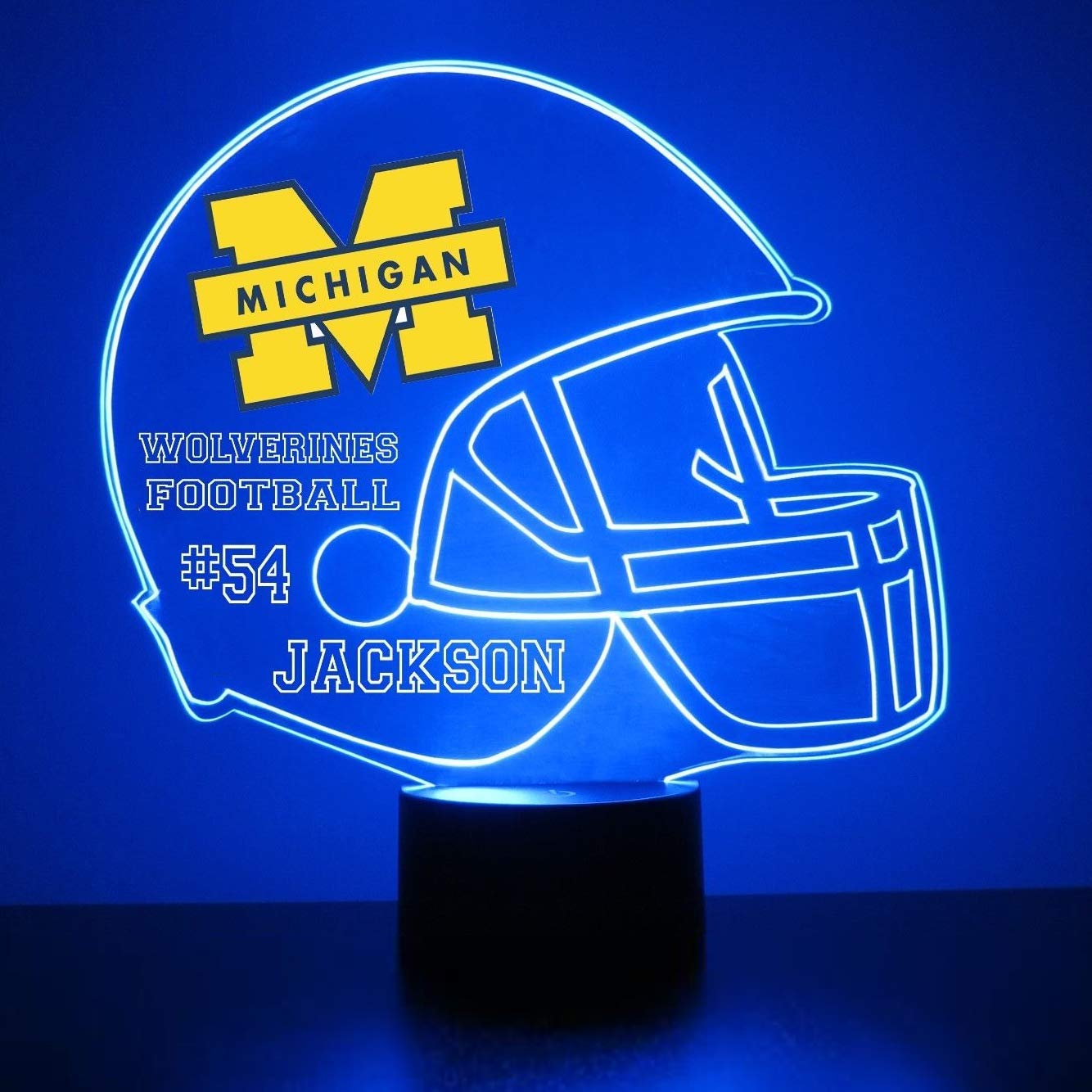 Custom University of Michigan Wolverines Football Helmet LED Sign Night Light Lamp with Remote and Personalized Name or Image, Officially Licensed from The CLC by Mirror Magic Gifts, Made in The