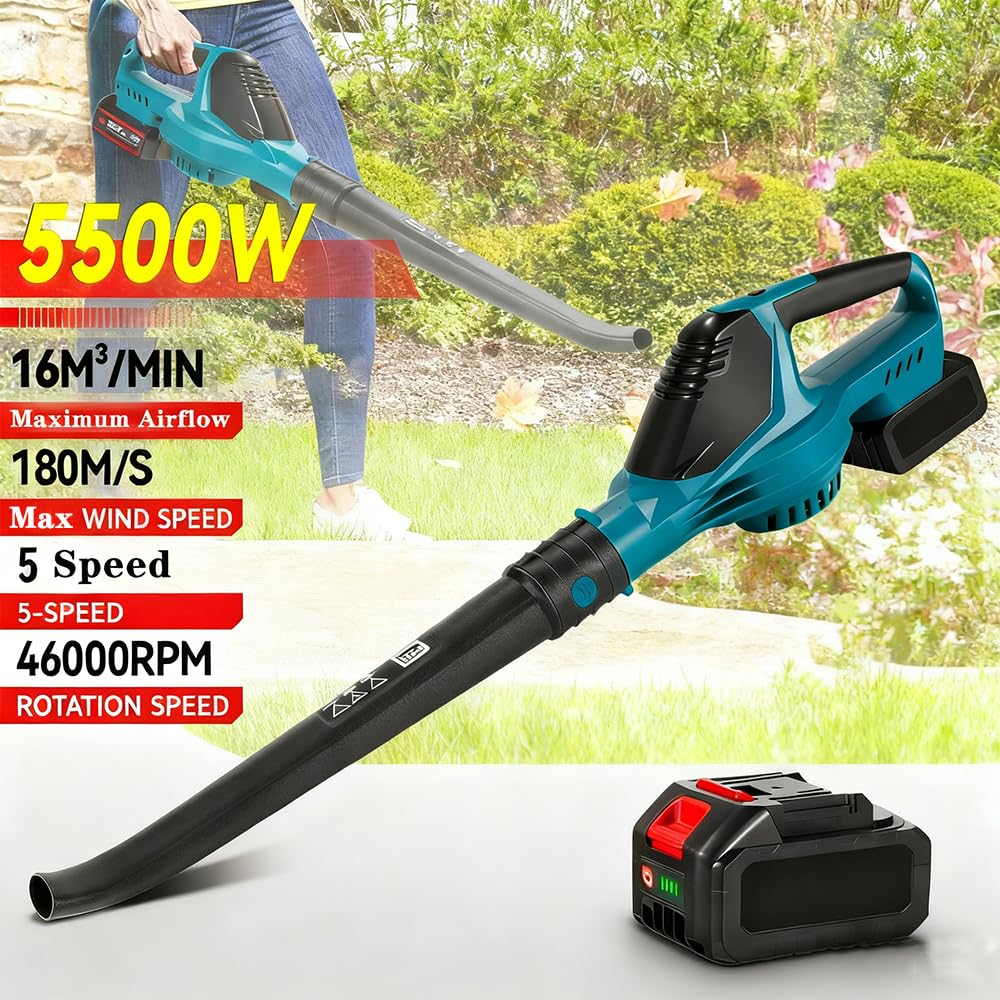 Soplador de Hojas 61m/s, Flujo de Aire de 2,8 m³/min Aspirador eléctrico | Construcción Presurizada, 5 velocidades, para Jardinería, Cuidado del Césped, Limpieza de Nieve