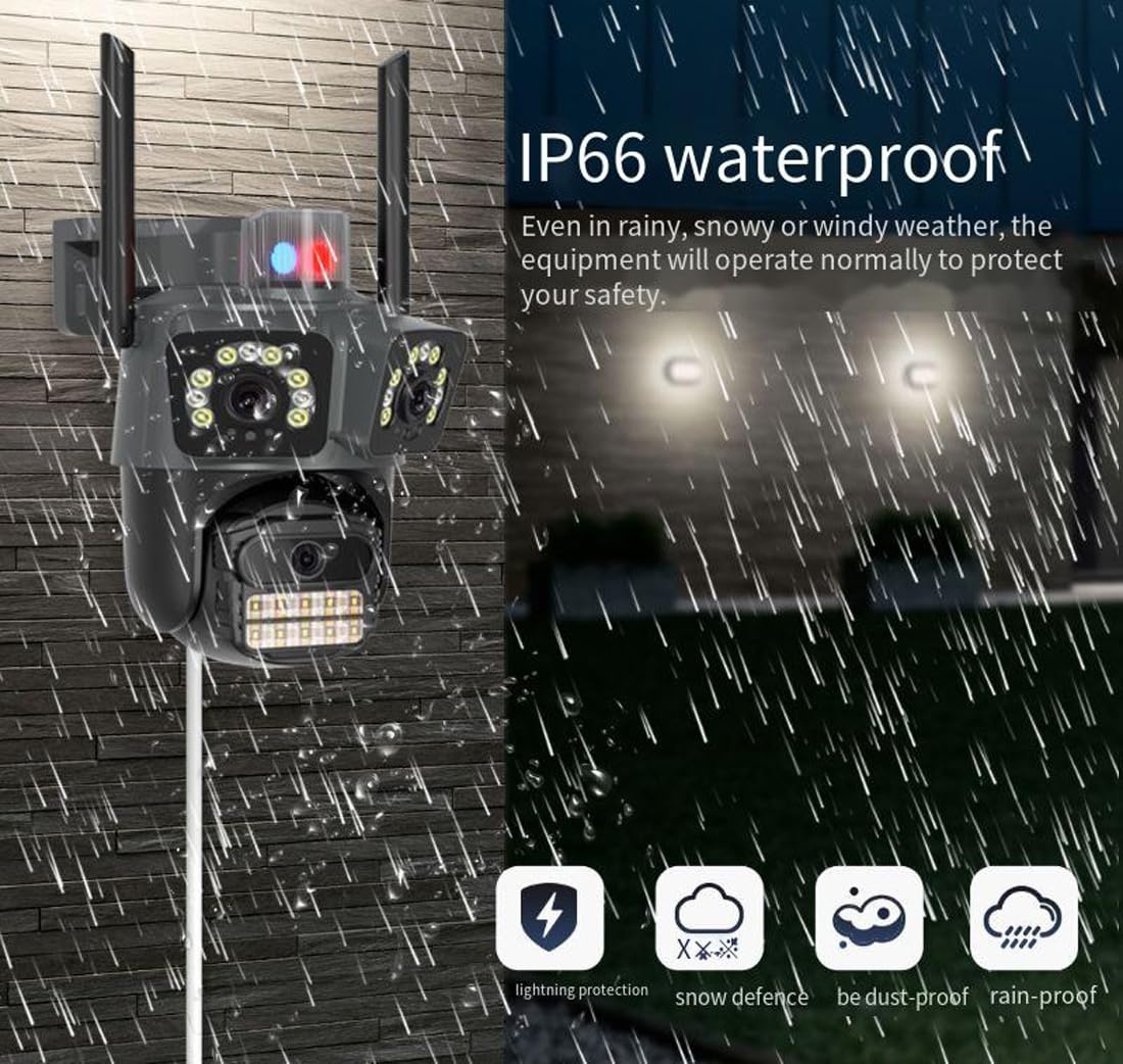 Outdoor WiFi Security Camera with 3-Lens, 6MP Auto Tracking, 360° Coverage, AI Motion Detection, Color Night Vision, 2-Way Audio, Waterproof Black Wireless Cameras - Wired Plug-In, Indoor/Outdoor Use