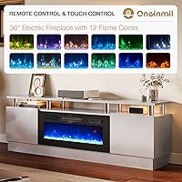 Vista 3 de oneinmil Soporte de TV con chimenea eléctrica integrada de 36" - Consola de 2 niveles de 70" para televisores de hasta 80", ideal para ambientes