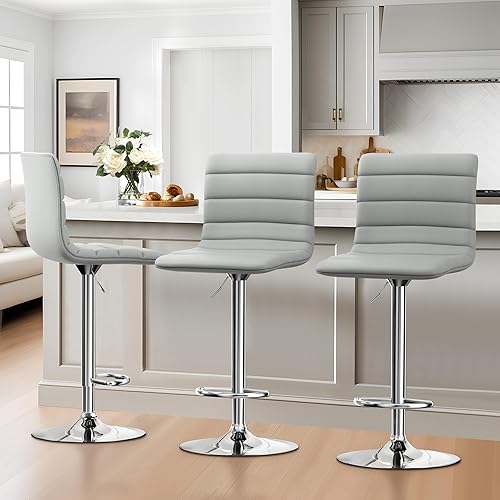 Miniatura 6 de NicBex Taburetes de bar giratorios modernos de piel sintética ajustables, taburetes de bar para isla de cocina, juego de 2, (color gris)