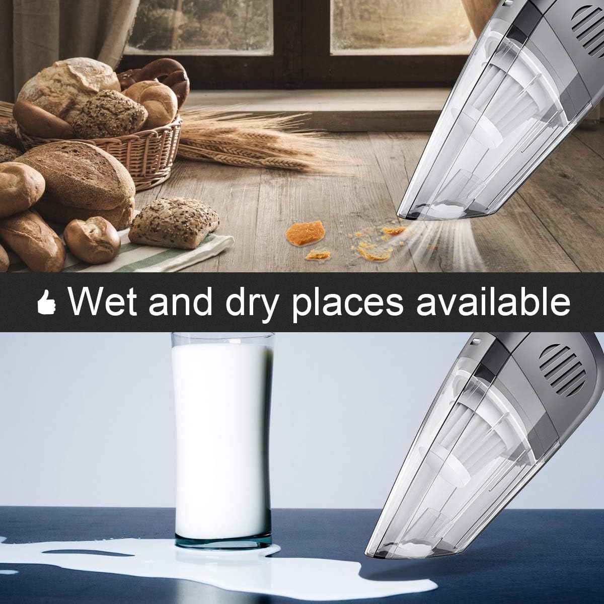 Handheld Vacuum, 8000PA Handheld Vacuum Cordless Strong Suction with Rechargeable Battery and Quick Charge, Mini Vacuum Wet Dry for Car, Home and Office -