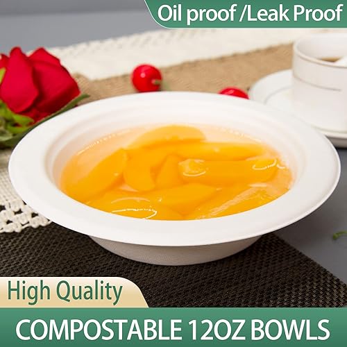 Miniatura 9 de Cuencos de papel compostables de 16 onzas, paquete de 200 unidades (blanco, resistentes, ecológicos, paquete a granel, cuencos desechables,