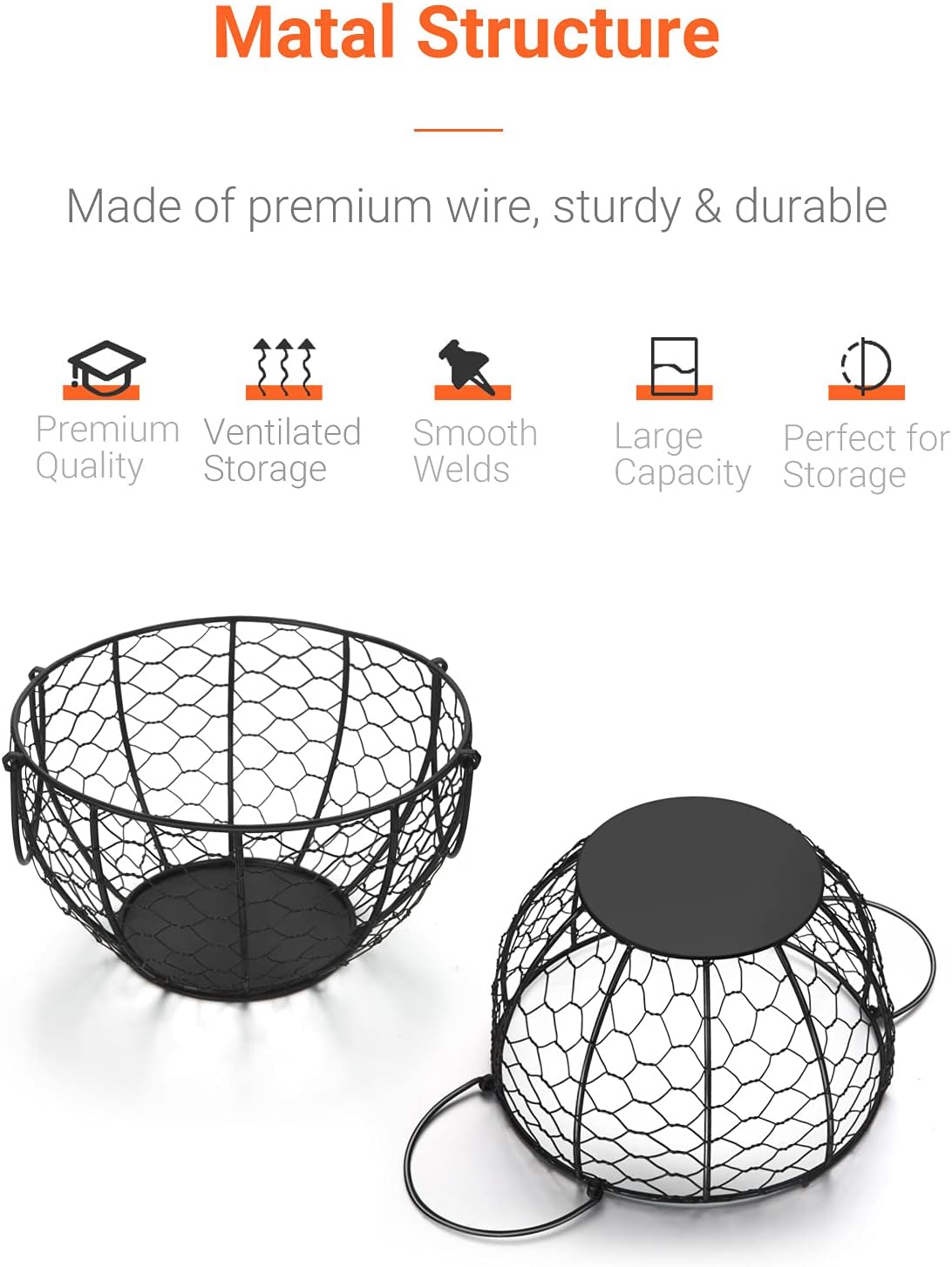 Round Wire Basket Black Fruit Basket Bowl Fruit Holder for Kitchen with Handle Black Home Storage for Vegetables, Snacks, Household Items Decor - Image 5