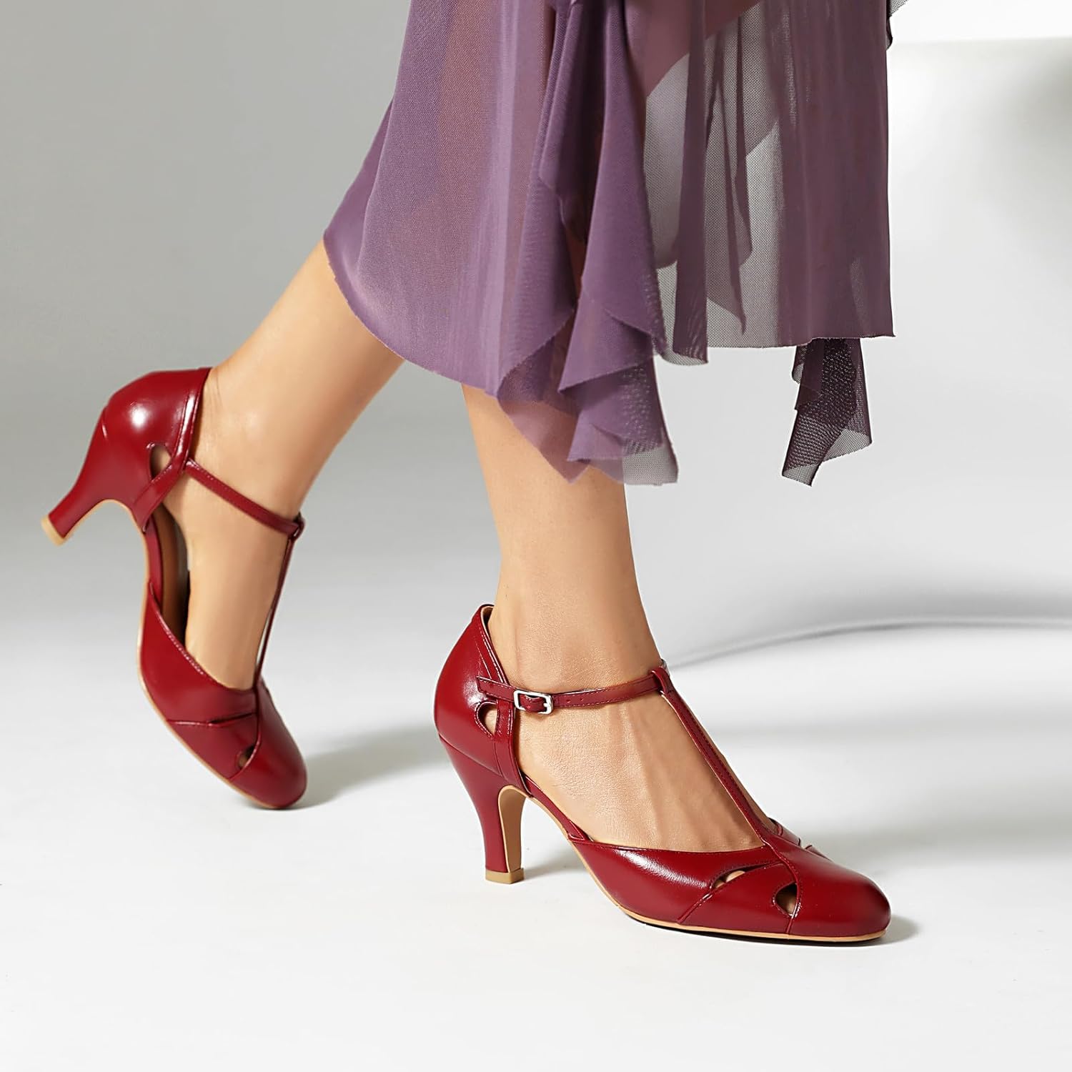 Elerhythm Women's Mary Jane Vintage T Strap Closed Round Toe Heels Retro 1950s Pumps 1920s Victorian Shoes