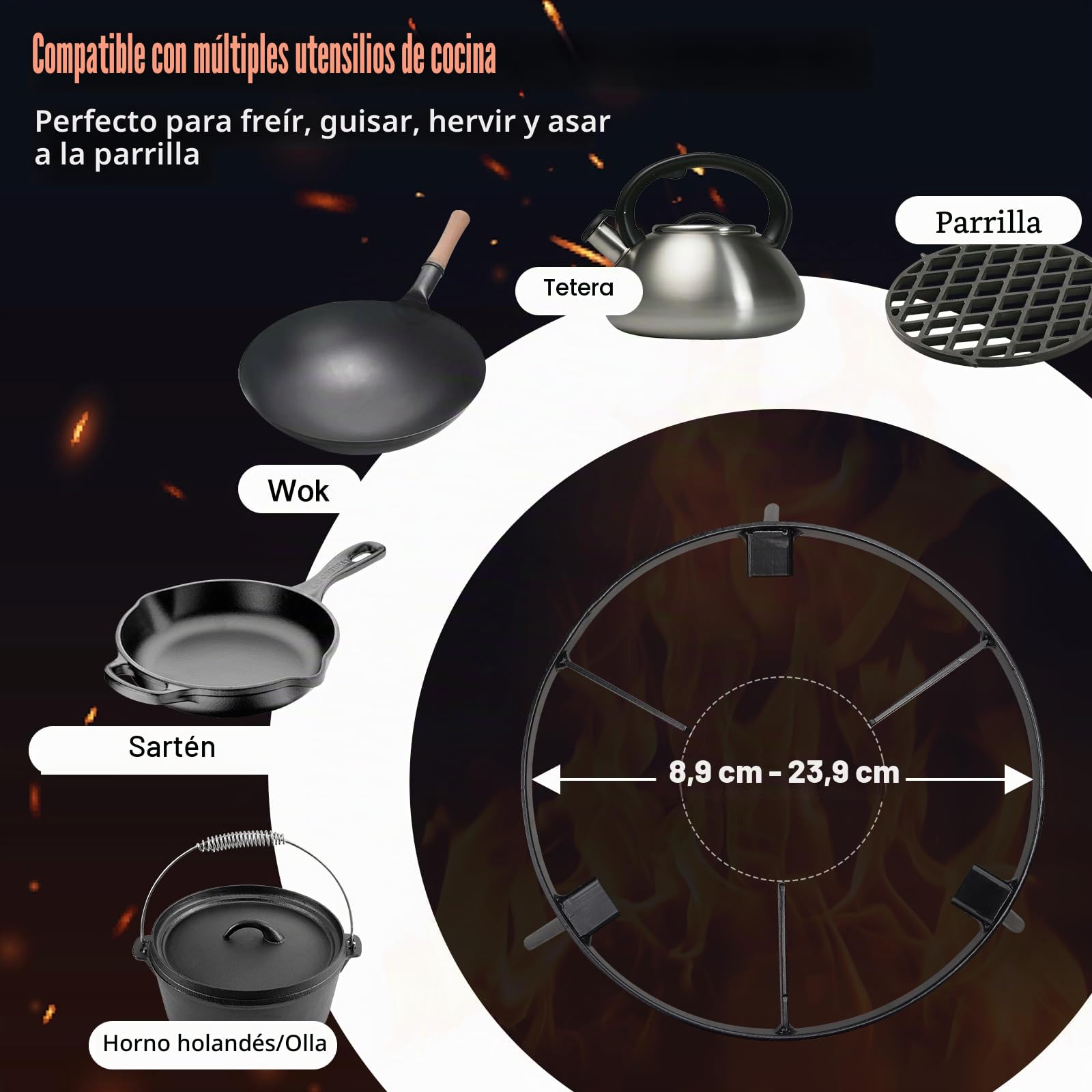 Trípode de fogata para cocinar, trípode portátil para fogatas para Acampar al Aire Libre, Soporte de trípode de Horno holandés de Hierro Fundido Resistente, Equipo de Cocina de Fuego Abierto