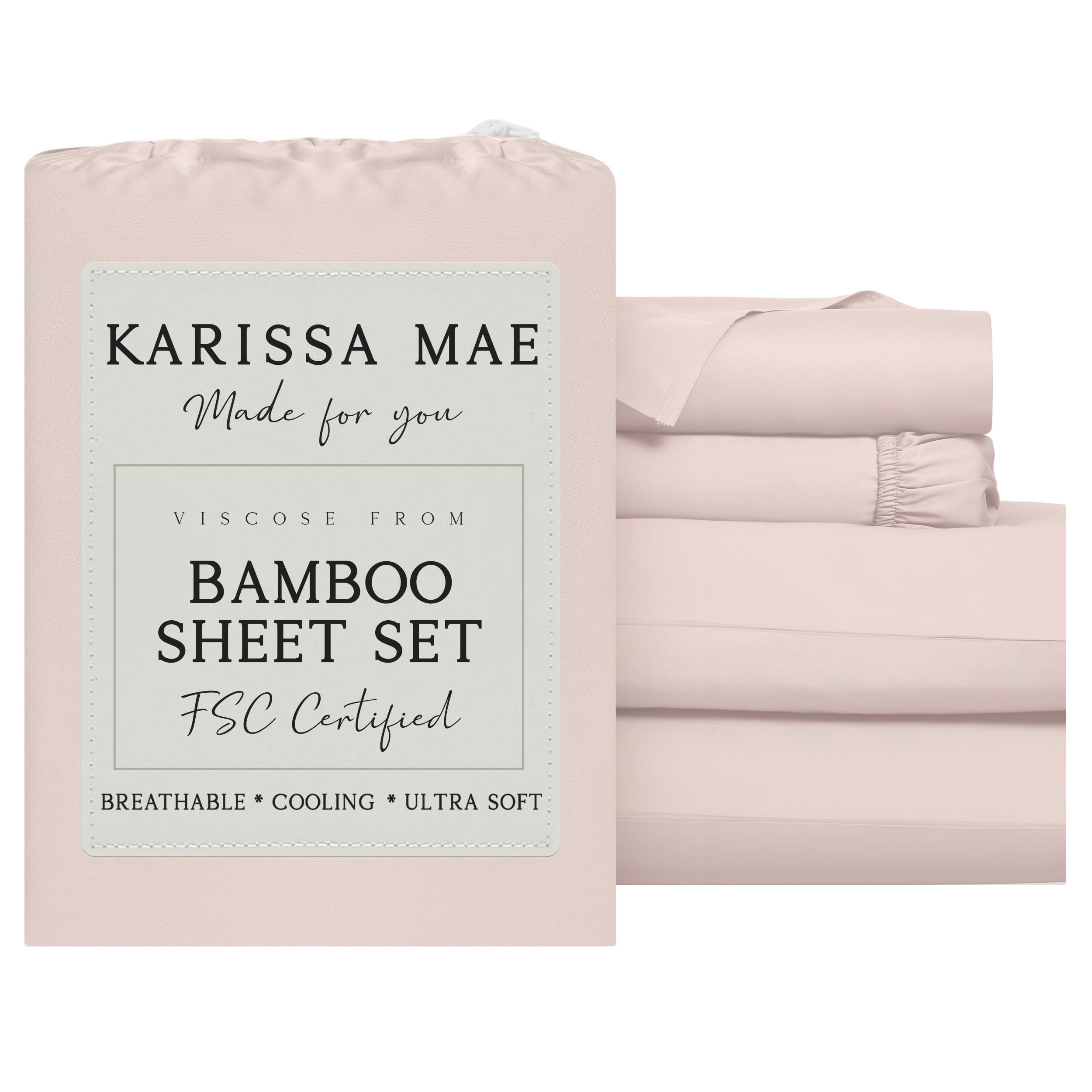 KARISSA MAE Luxury Bamboo Viscose Queen Size Sheet Set