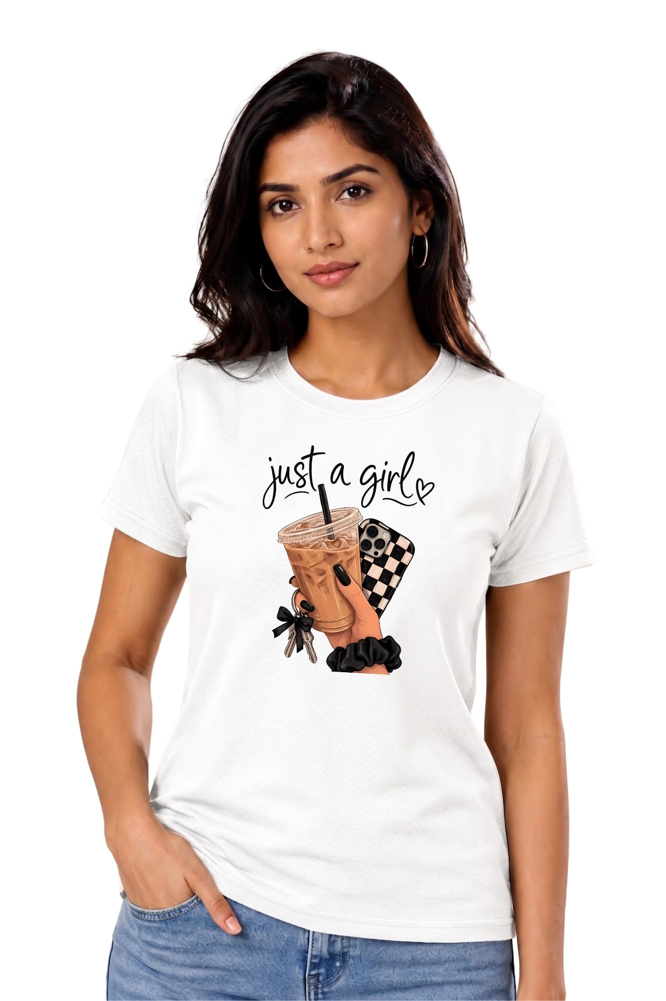 Women's Just A Girl Graphic Printed Round Neck Half Sleeve T-Shirt-picture-42