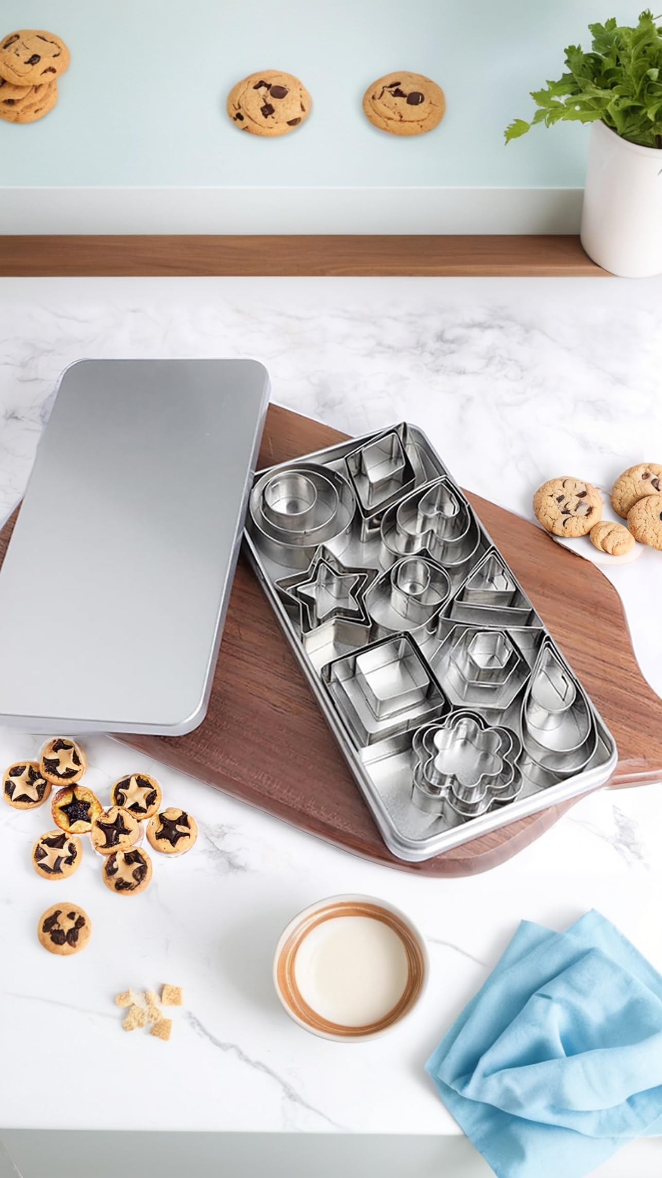 Sweet seven 30-Piece Mini Cookie Cutter Set - Stainless Steel Shapes for Pastry, Pie Crust, Fruit - Star, Flower, Heart, Square, Triangle, Oval, Raindrop & More Geometric Molds