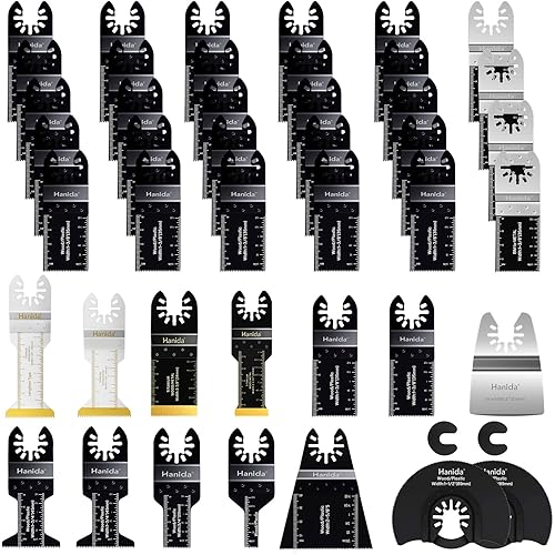 40 Pcs Oscillating Saw Blades Metal, Titanium Oscillating Tool Blades, Extra-Long Reach Multitool Blades Kit for Wood Plastics, Oscillating Multitool Saw Blades fit Dewalt Rockwell