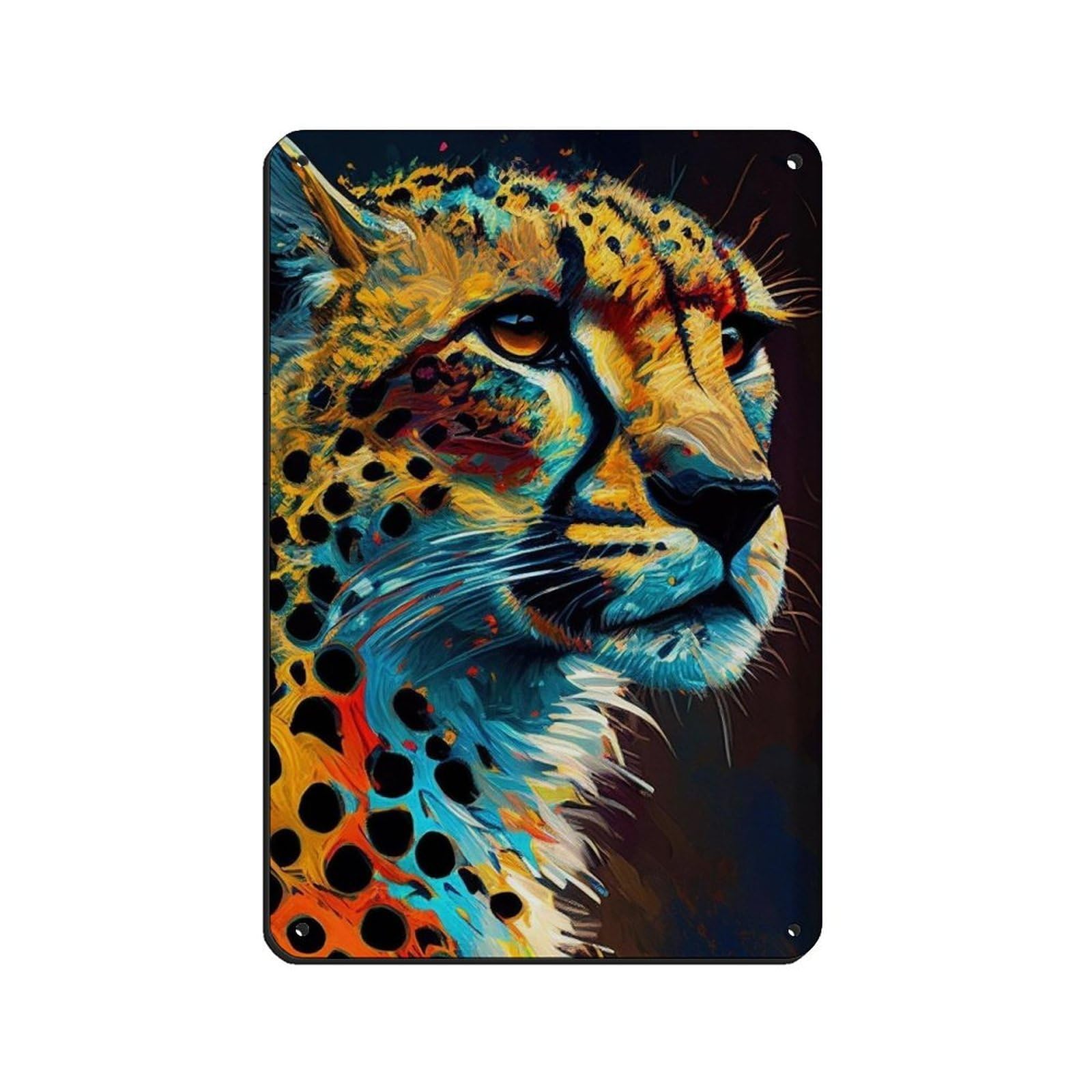 Cheetah Oil Painting Poster Retro Poster Metal Tin Sign Chic Art Retro Iron Painting Bar People Cave Cafe Family Garage Poster Wall Decoration 8x12inch(20x30cm)