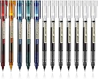 Vista 11 de Frienda 12 piezas bolígrafos de bola rodante de 0.5 mm japoneses de punta fina de secado rápido, tinta líquida, escritura suave para oficina y Negro
