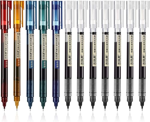 Vista 10 de 12 bolígrafos de punta rodante, punto extrafino de 1⁄64 pulgadas (0.5 mm), bolígrafos de tinta líquida de secado rápido, (negro y rojo)