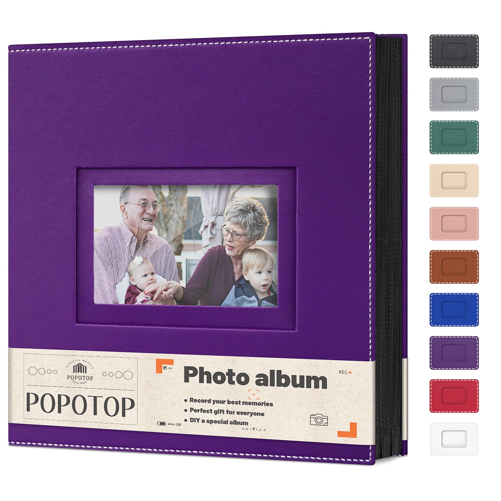 Popotop Fotoalbum, 10,2 x 15,2 cm, 500 Taschen mit Leder-Hardcover-Einband, großes Fotoalbum mit 50 Seiten für Familie, Reisen, Hochzeit, Baby-Geschenke | Kapazität für 500 Fotos, klare Einstecktaschen, großes Sammelformat, Fotofenster, Geschenke für Fami