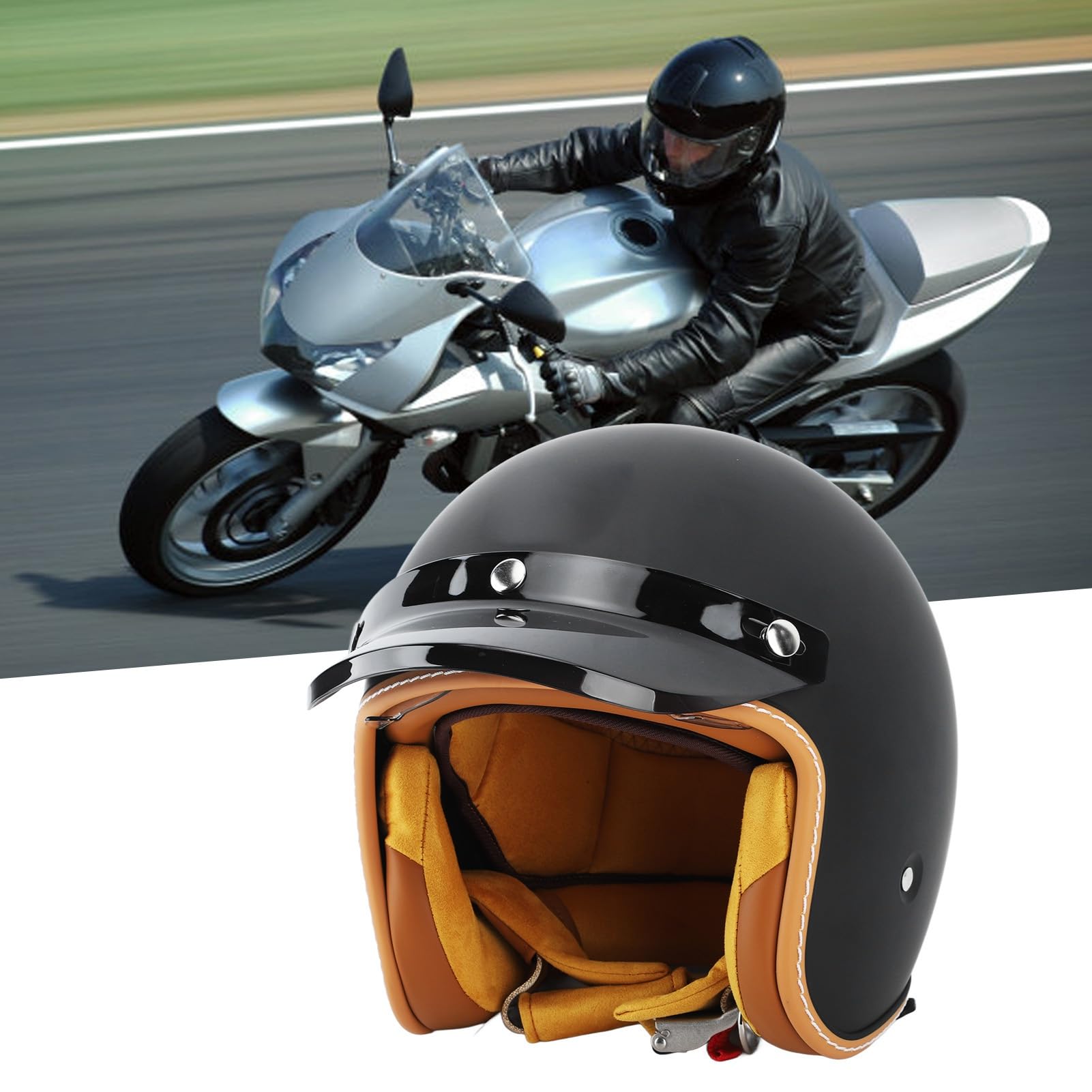 Cascos Jet 3/4, Protección Solar Negro Mate, Estilo Retro, Cascos de Moto Outdoor Muy Cómodos (L)