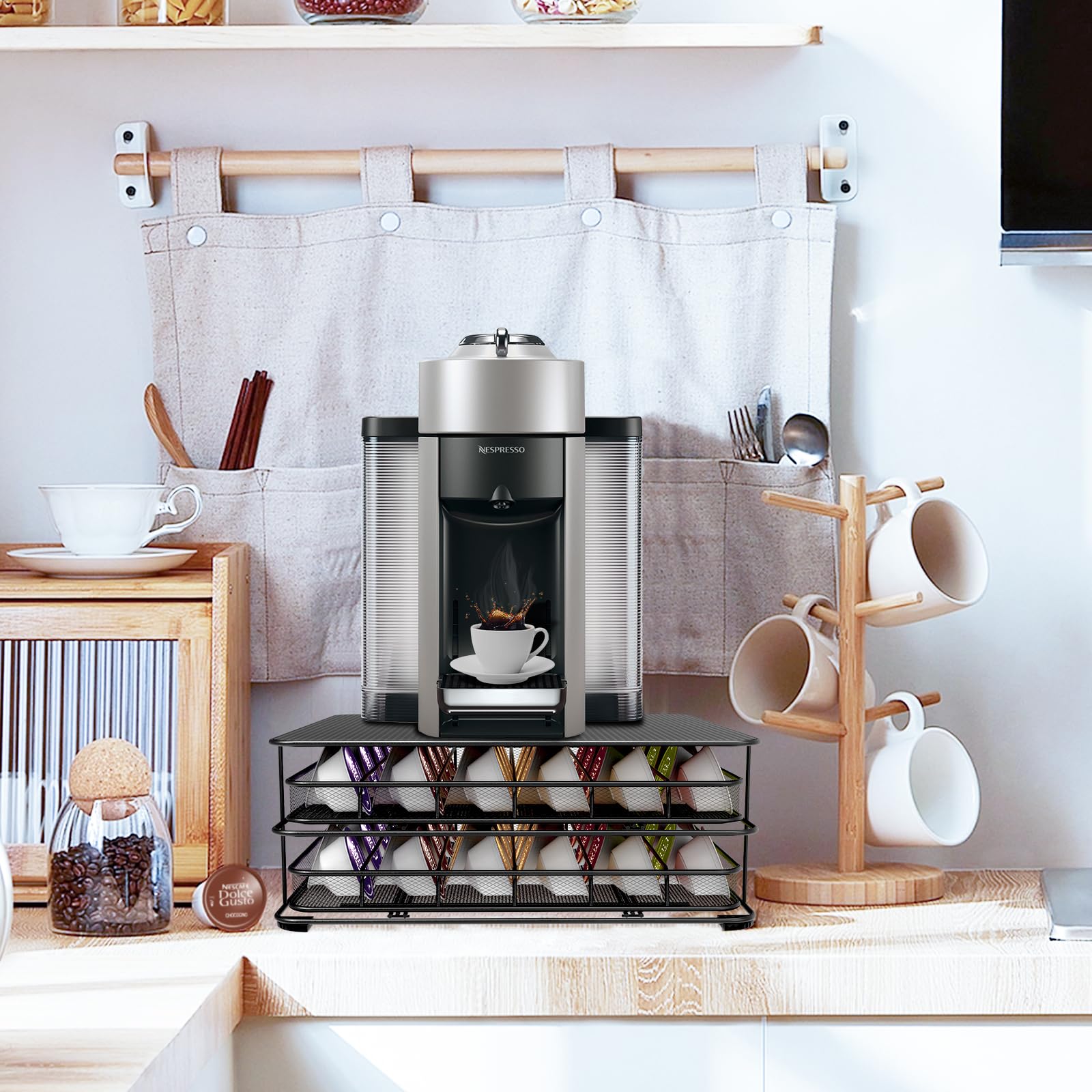 Masthome Rangement Capsules pour Dolce Gusto, Support Capsules de Café pour 72 Capsules, Porte Capsules à 2 Tiroirs Grande Capacité avec Surface Anti-Vibration, Noir