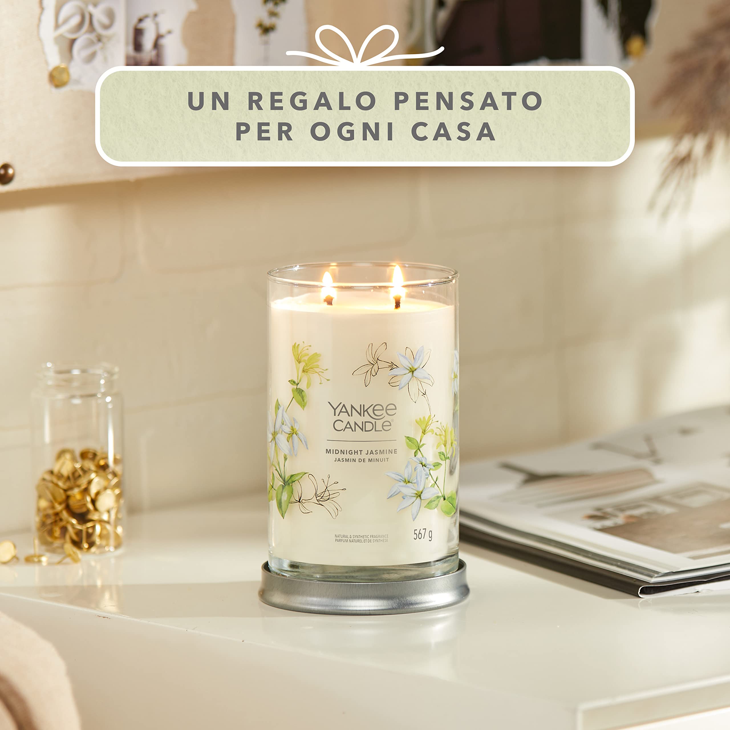 Yankee Candle Signature Candela Profumata, Gelsomino di Mezzanotte in Tumbler Grande, Candele di Miscela di Cera di Soia Lunga Durata, Regalo per le Donne