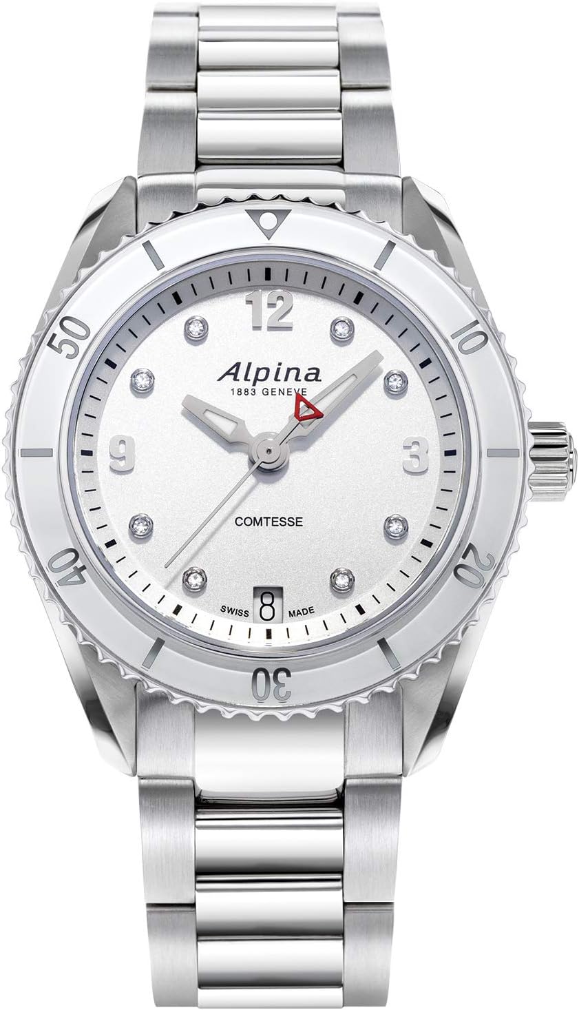AlpinaLadies Alpiner Comtesse Diamond Swiss Quartz Watch, Silver/White, Sport