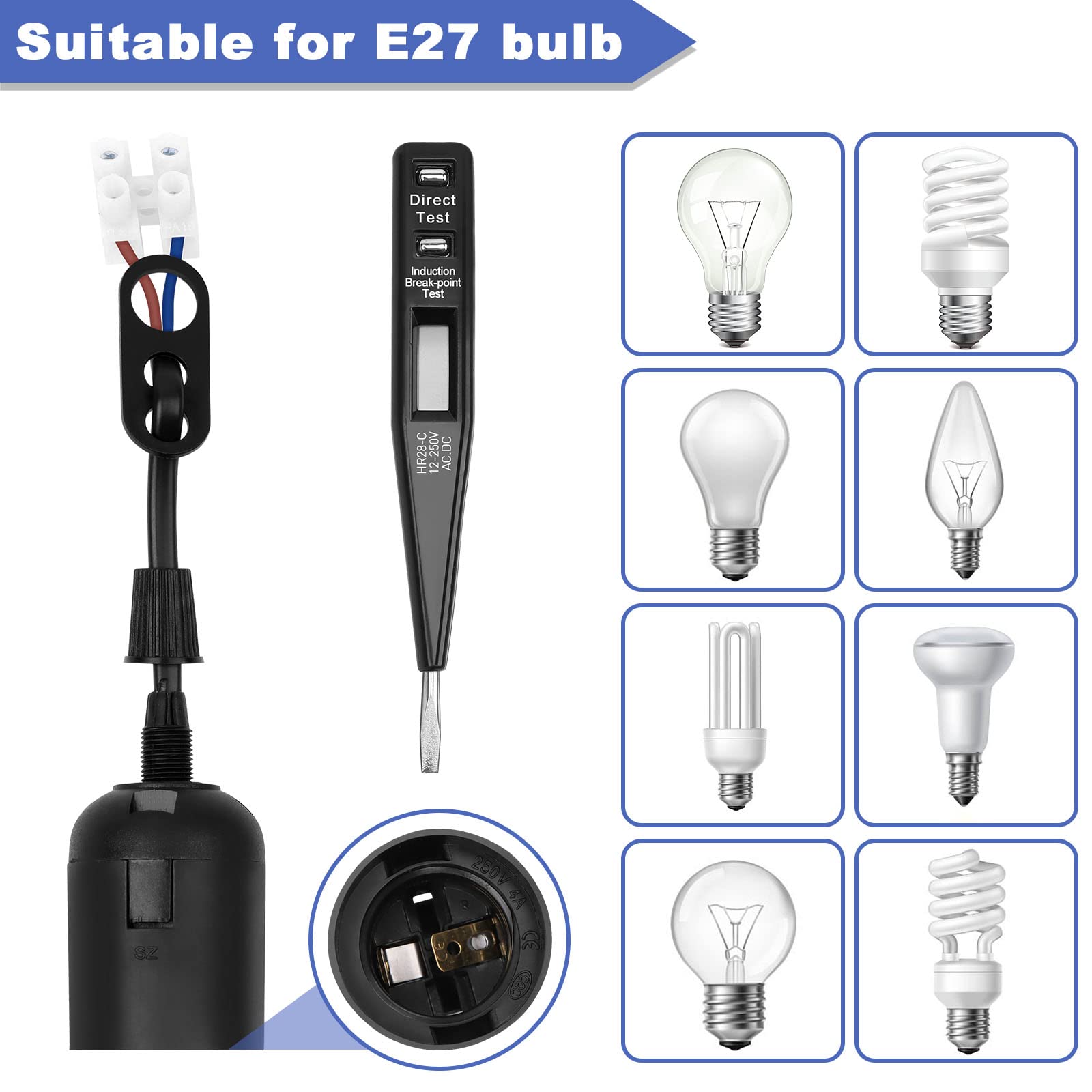 HOMEJOY Lot De 10 Douilles E27 Avec Câble 10 Cm – Douille Lampe Suspendue 4A 250V En Plastique Et Laiton Pour Ampoules LED Et Incandescentes
