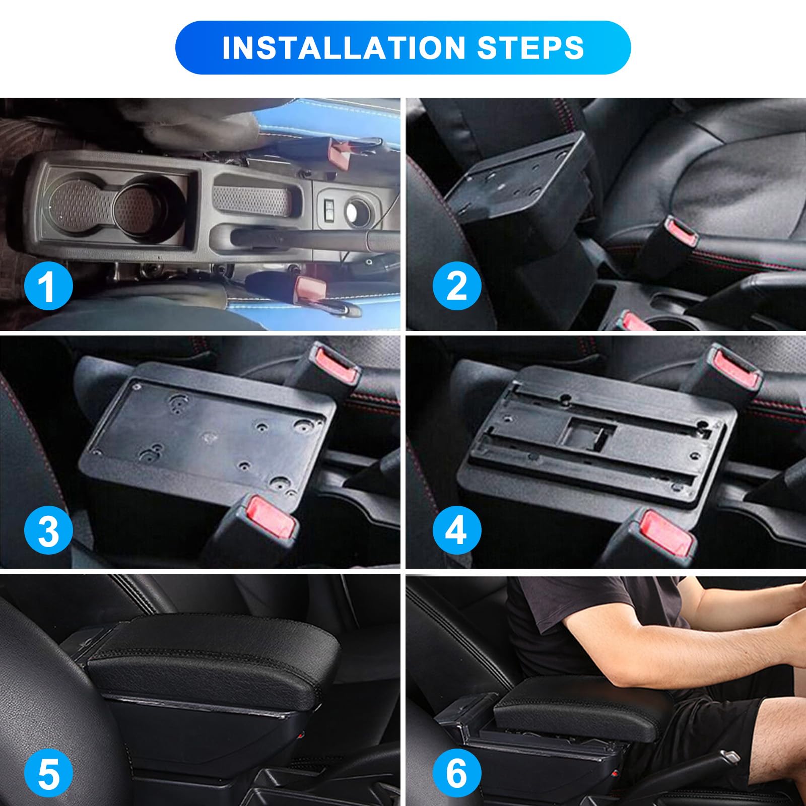 Bracciolo compatibile con Dacia Duster II 2019-2023, bracciolo centrale con 7 USB a doppio strato, scatola portaoggetti in pelle nera, linea rossa