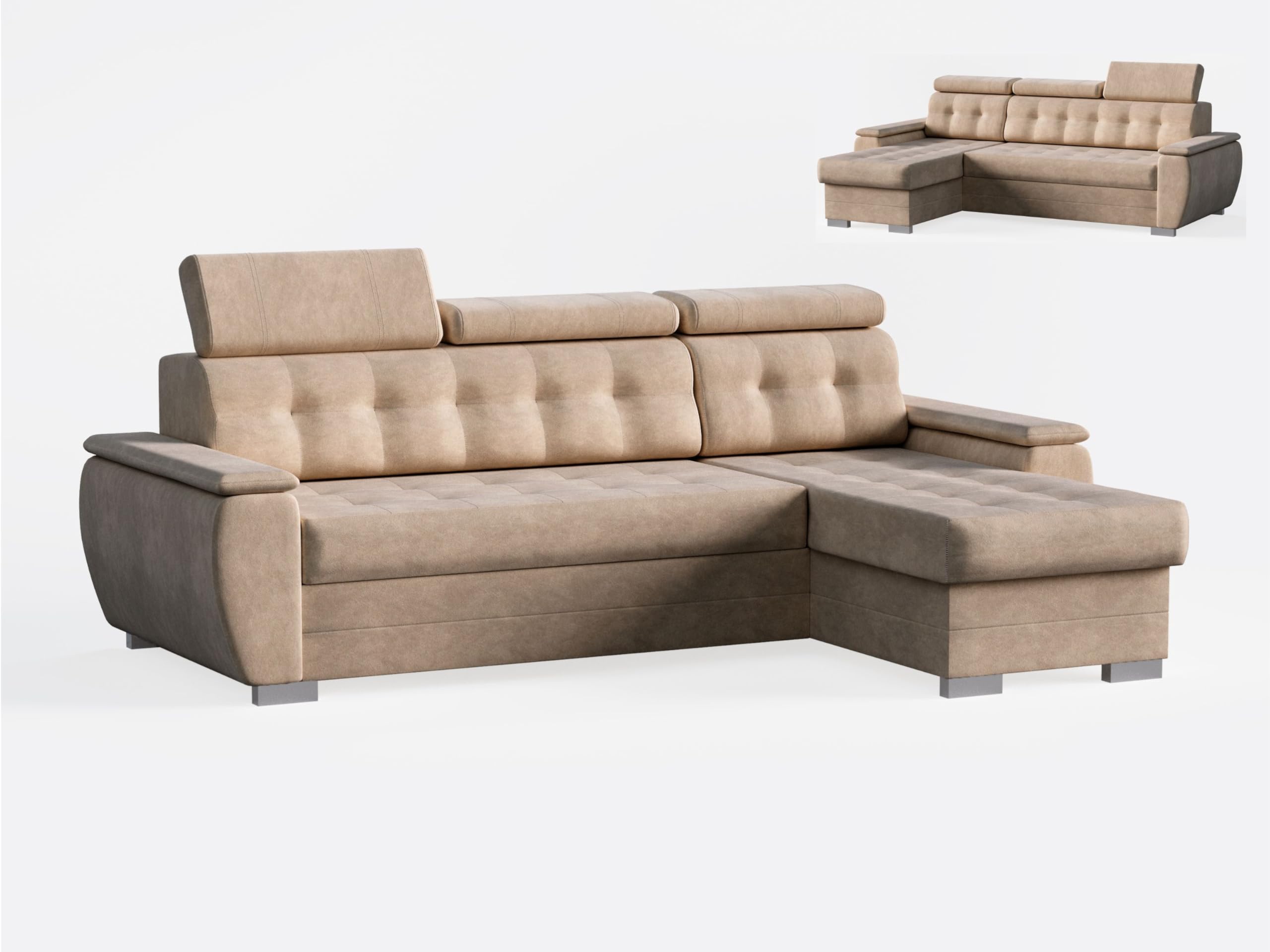 Robin Inspire Sofá Esquinero Cama - con Cajón y Espacio de Almacenamiento - Sofá Universal - Izquierdo y Derecho - 240 x 165 x 87 cm - Beige Tosaro