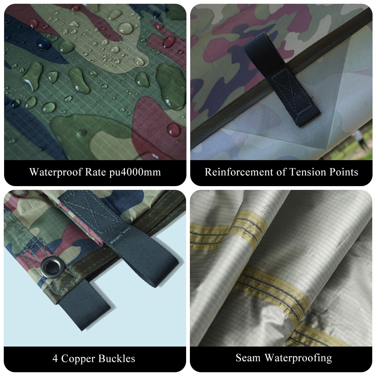 Tarp 3 x 3 wodoszczelna wielofunkcyjna plandeka namiotowa, ultralekka plandeka z oczkami, żagiel przeciwsłoneczny do hamaka, wędrówek, pikników, aktywności na świeżym powietrzu
