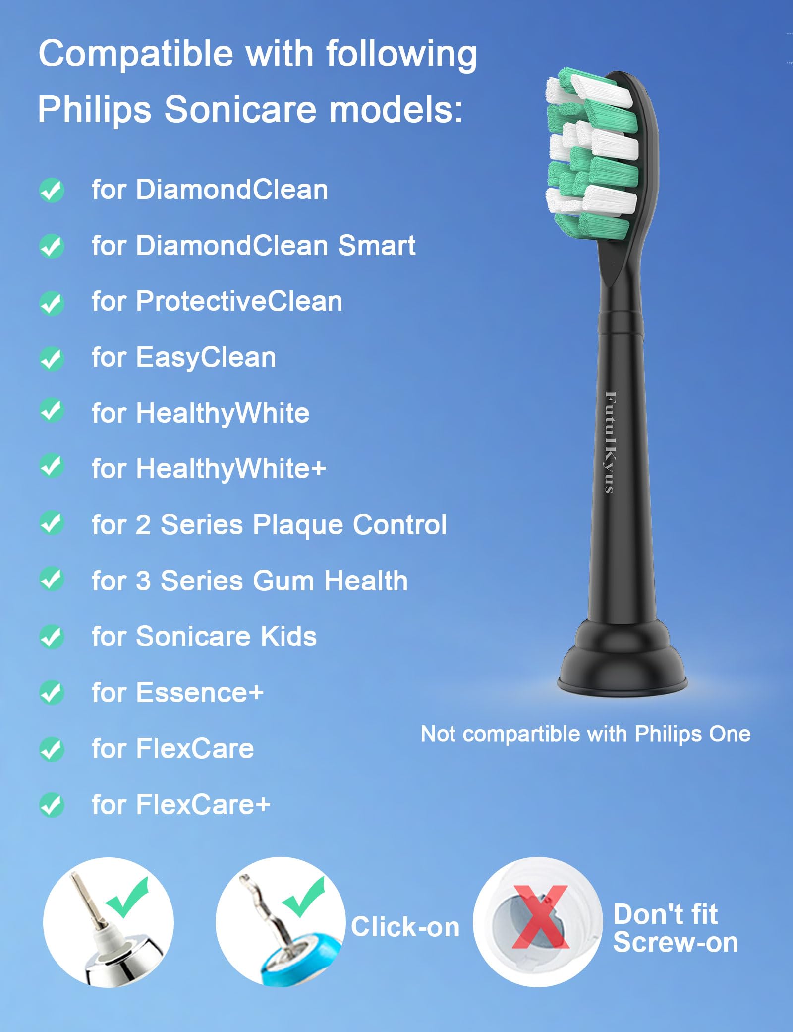Cabezales de repuesto para cepillo de dientes Philips Sonicare C1 C2 Control de placa Gum Health 4100 Simply Clean 1 2 Series Snap on cabezal de cepillo eléctrico, paquete de 4, color negro
