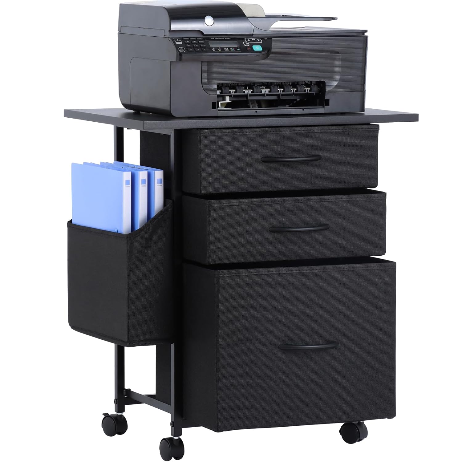 Printer Stand with 3 Fabric Drawer Mobile File Cabinet for Home Office with Storage Bag Rolling Under Desk