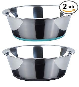 Peggy 11 No Spill Non-Skid Stainless Steel Deep Dog Bowls 66 Oz (8 Cups) Set of 2