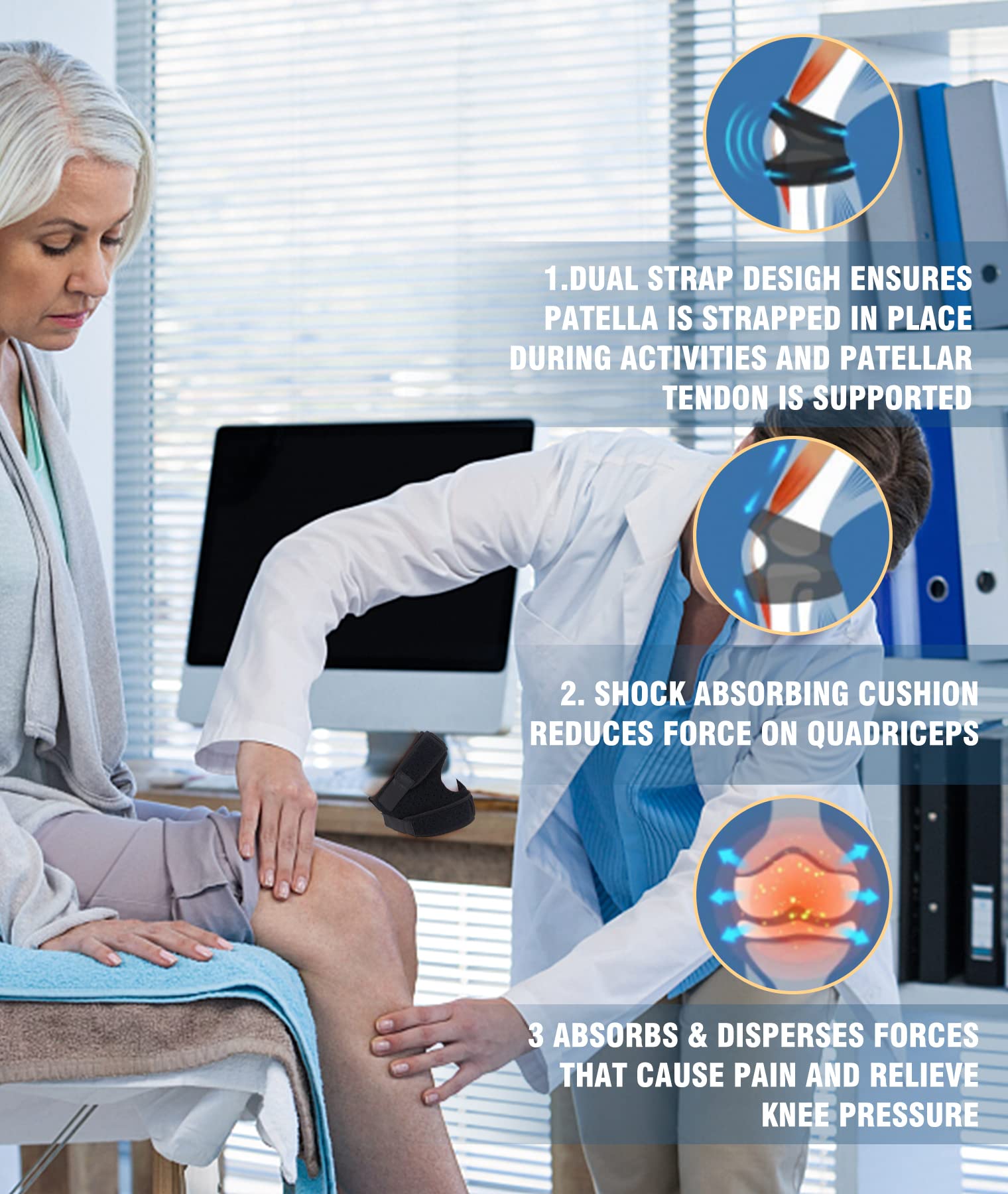 ANACON Genouillères doubles pour rotule, genouillère stabilisatrice de rotule pour soulager les douleurs au genou, courir, tennis, sauter, arthrite, tendinite, récupération des blessures, protection