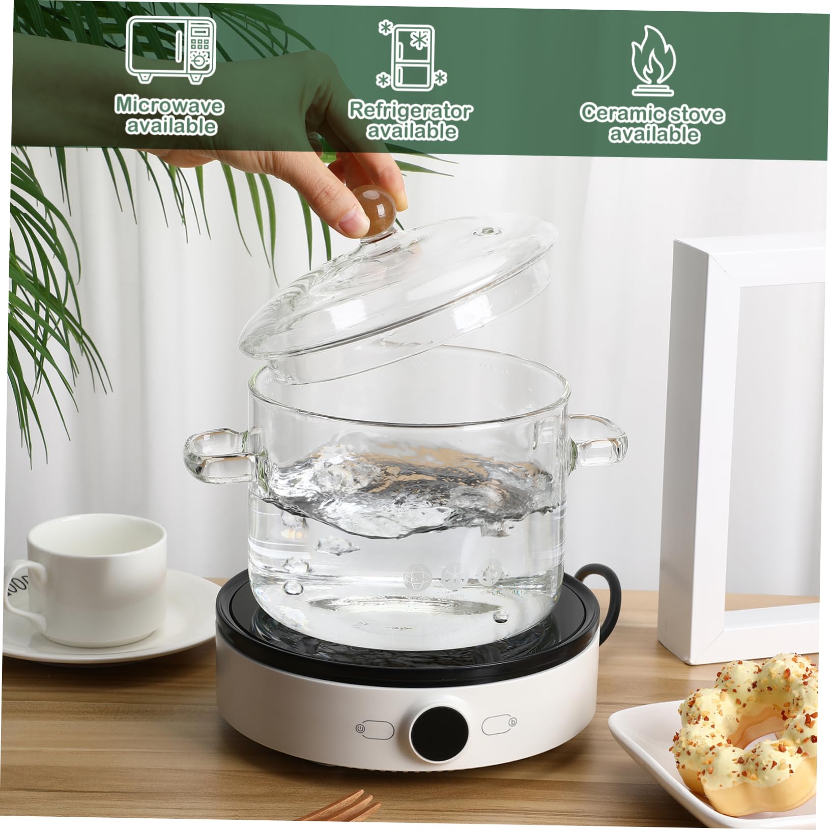 Garneck Pentola in con coperchio, 1-9 l, per tutti i piani cottura, ideale per cucinare e servire, pentola trasparente per idee da cucina creative