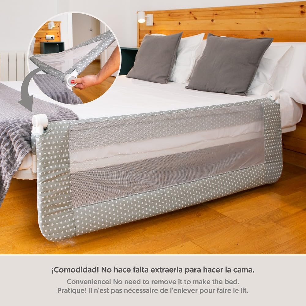 Interbaby Sponda Letto Bambini Pieghevole 150 cm | Barriera Anticaduta con Sbarra Letto | 18 mesi–5 anni | Compatibile Letto Singolo e Matrimoniale | Stella
