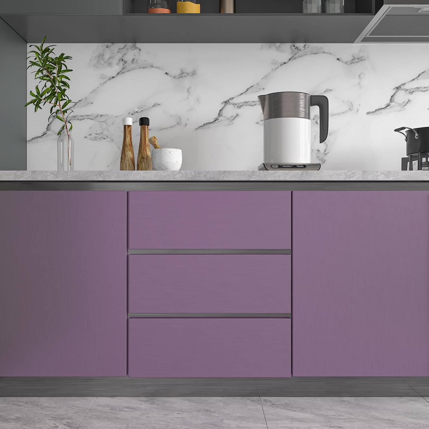 CHIHUT Purple Brushed Metal Stainless Steel Contact Paper 17.7"x236" Peel and Stick Self Adhesive Wallpaper Removable Waterproof Oil-Proof Vinyl Film for Kitchen Appliances Cabinets Bathroom Walls