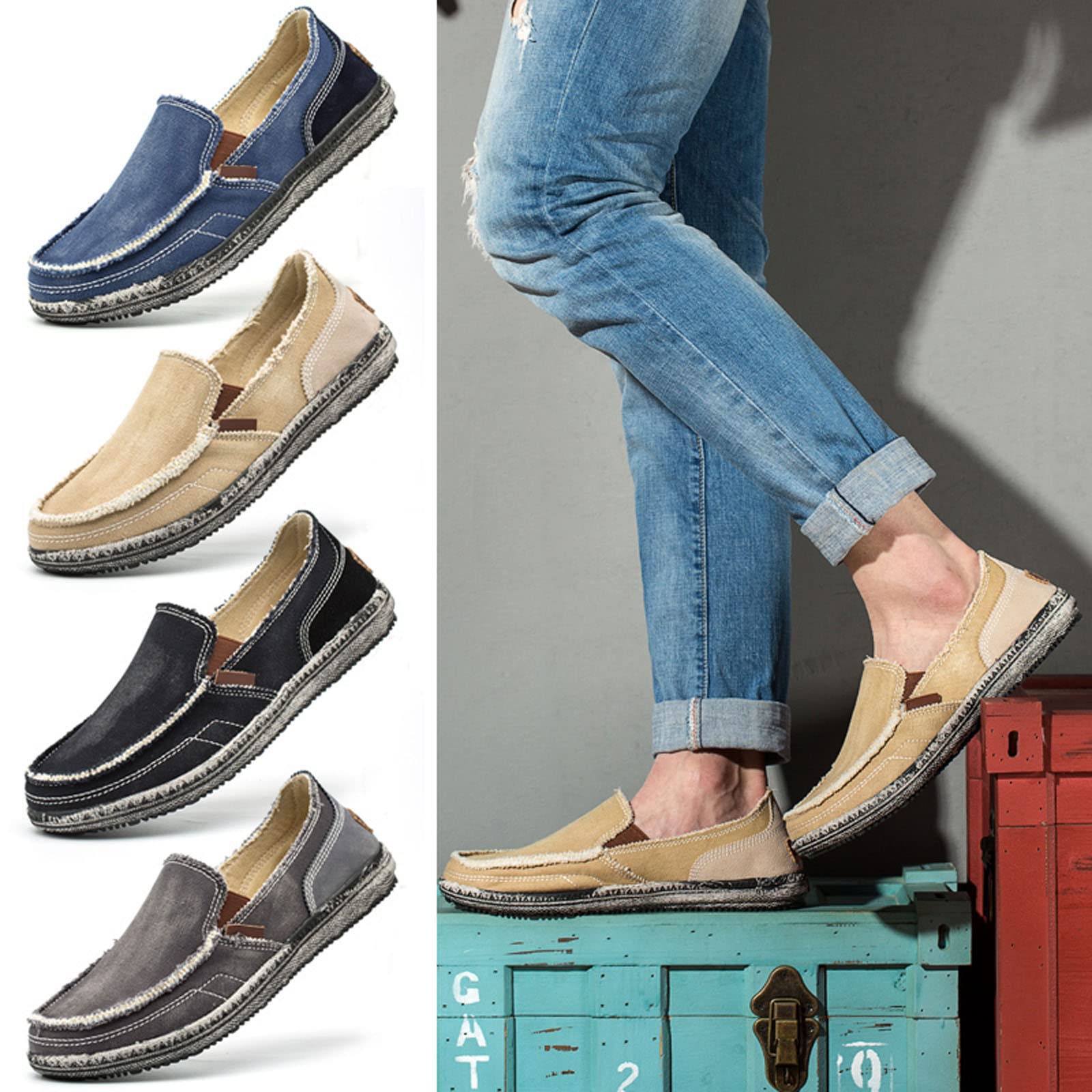 Meidiastra Espadrilles - Scarpe basse da uomo, in tela, slip-on, per il tempo libero