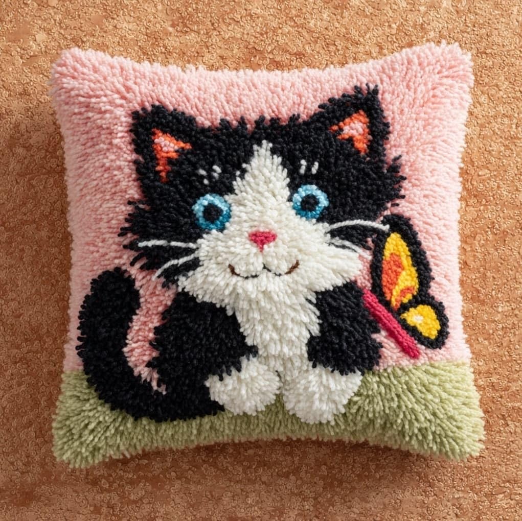 AxiangziK DIY Latch Hook Pillow Set 43x43cm,Cats and Butterflies