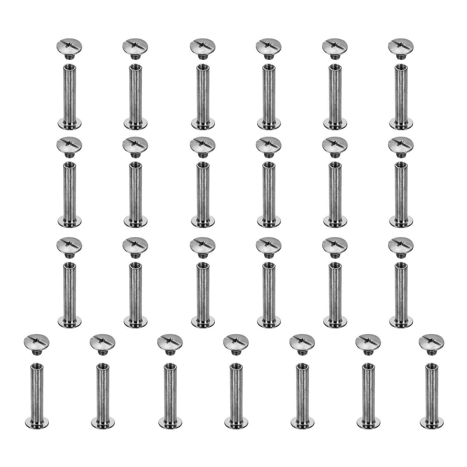 sourcing map 25set Chicago Screw M5x25mm Phillips Nail Rivet Stud Bolts Rivets Binding Post Screw for DIY Craft Leather Belt Bag Bookbinding, Gunmetal