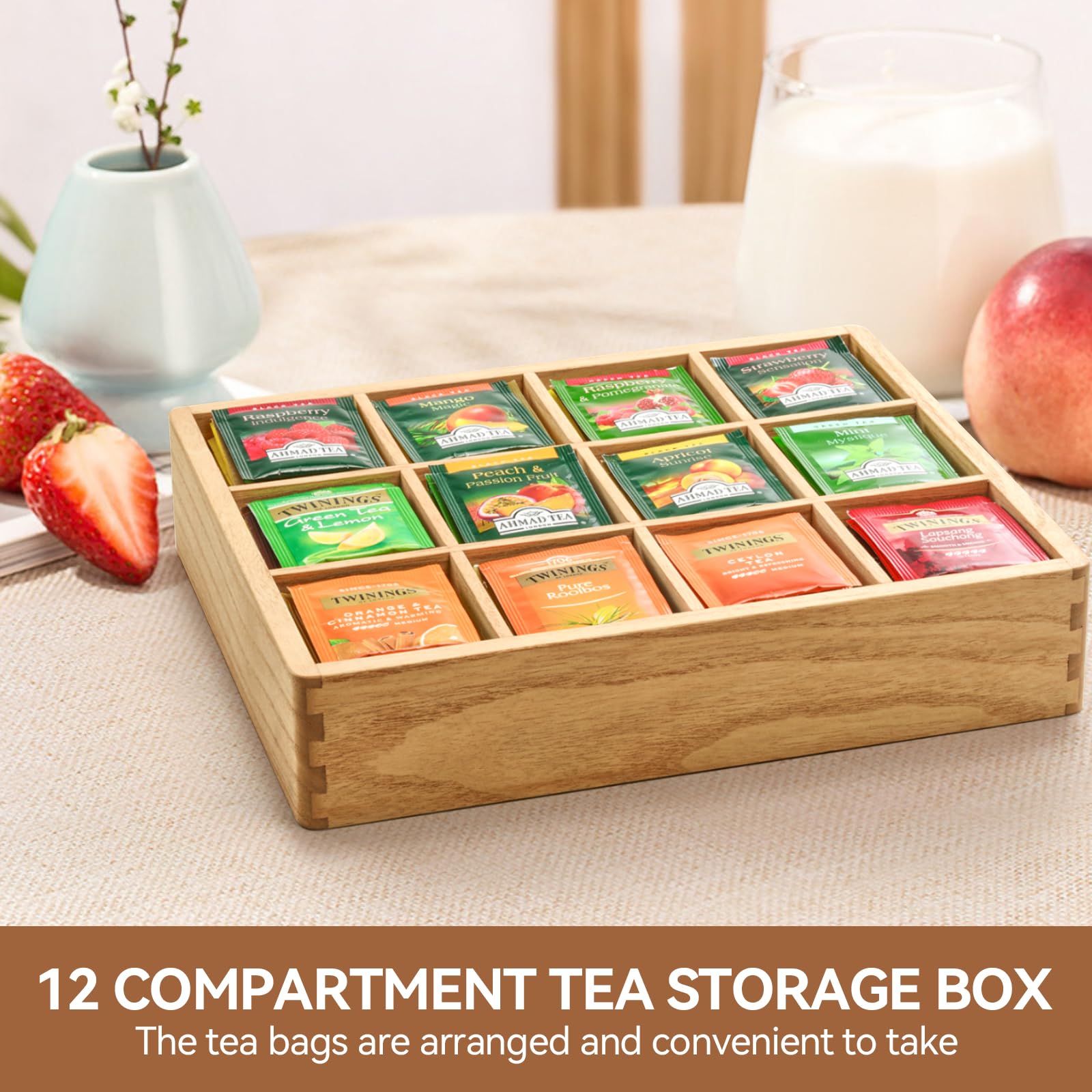 Small Tea Compartment Tea Storage KIRIGEN Wood Tea Organizer - 12 Compartment Tea Bag Storage ...