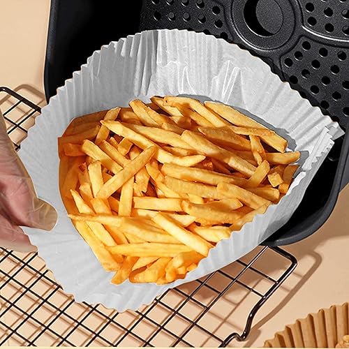 Miniatura 3 de 100 forros para freidora de aire, 6.3 x 1.8 in, color blanco, antiadherente, bandeja de papel de aceite, forro redondo para hornear freidora de