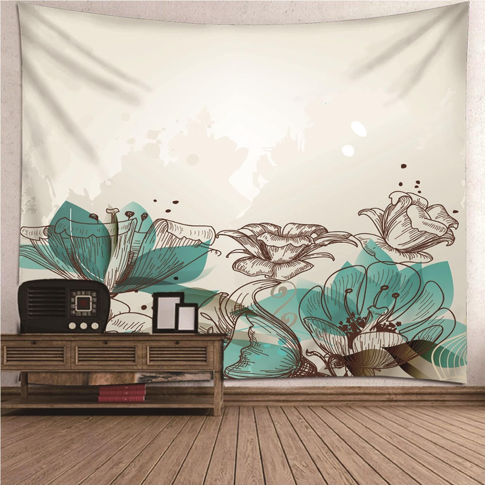 Lieson Arazzo Decorativo, Arazzo Decorativo da Parete 260x240CM Fiori Pittura A Inchiostro Tappeto Parete da Appendere Alla Parete Per Decorazione Della Casa, Grigio Verde