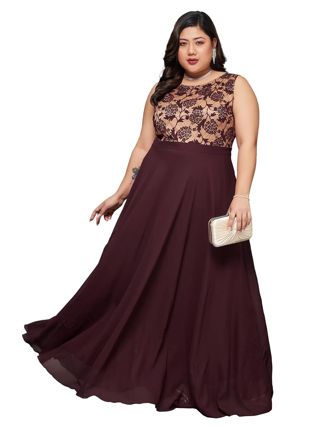 Miss Chase A+ Women’s Round Neck Sleeveless Georgette & Lace Floral Fit & Flare Maxi Dress Miss Chase A+ Women’s Round Neck Sleeveless Georgette & Lace Floral Fit & Flare Maxi Dress
